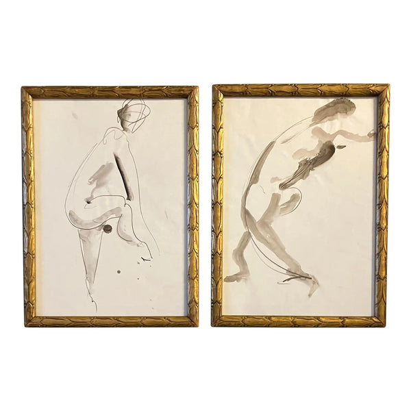 1970’s Original Abstract Nude Figure Watercolor Paintings Vintage Frames