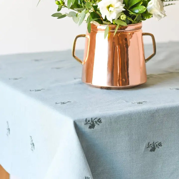 Blue Fleur Embroidered Tablecloth