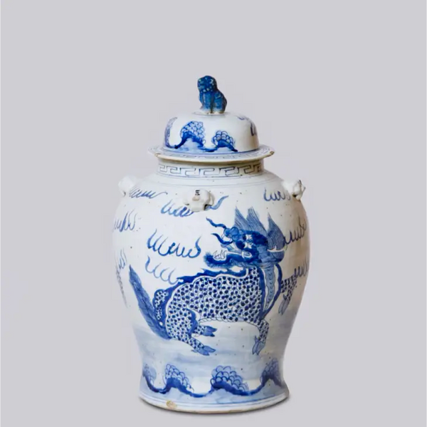Blue and White Porcelain Qilin Temple Jar