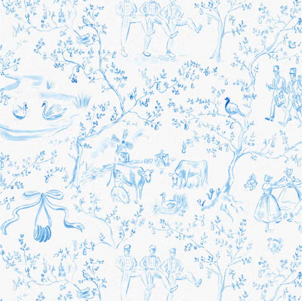 Christmas Toile Wrapping Paper Sheets - Blue