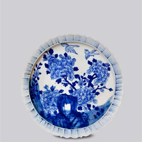 Blue and White Porcelain Bird and Flower Platter
