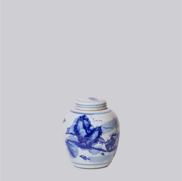 Blue and White Porcelain Landscape Round Jar