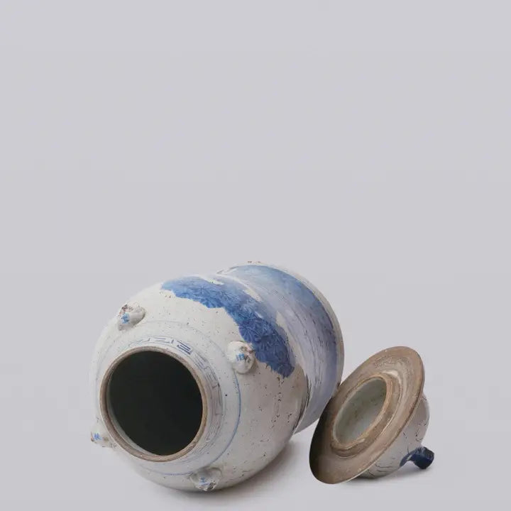 Blue and White Three Friends Porcelain Temple Jar