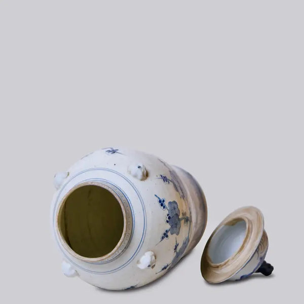 Cherry Blossom Blue and White Porcelain Temple Jar