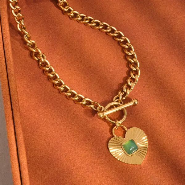 Après 18K Gold Non-Tarnish Green Heart Chain Necklace