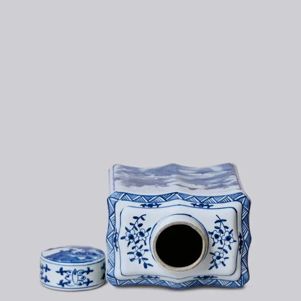Bird and Flower Blue and White Porcelain Caddy