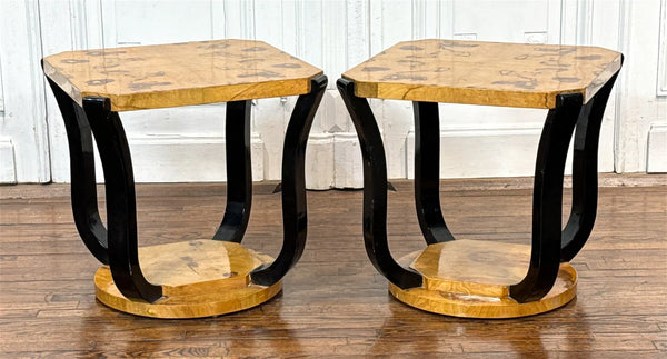 Art Deco Burl And Ebonized Side Table