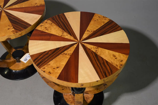 Art Deco Style Burled Round Occasional Tables