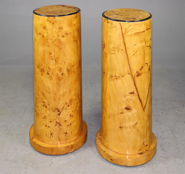 Art Deco Style Burled Cylindrical Pedestals