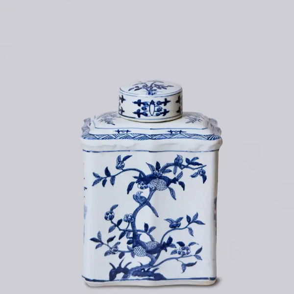 Bird and Flower Blue and White Porcelain Caddy