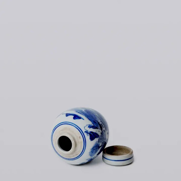 Blue and White Porcelain Mini Landscape Round Storage Jar