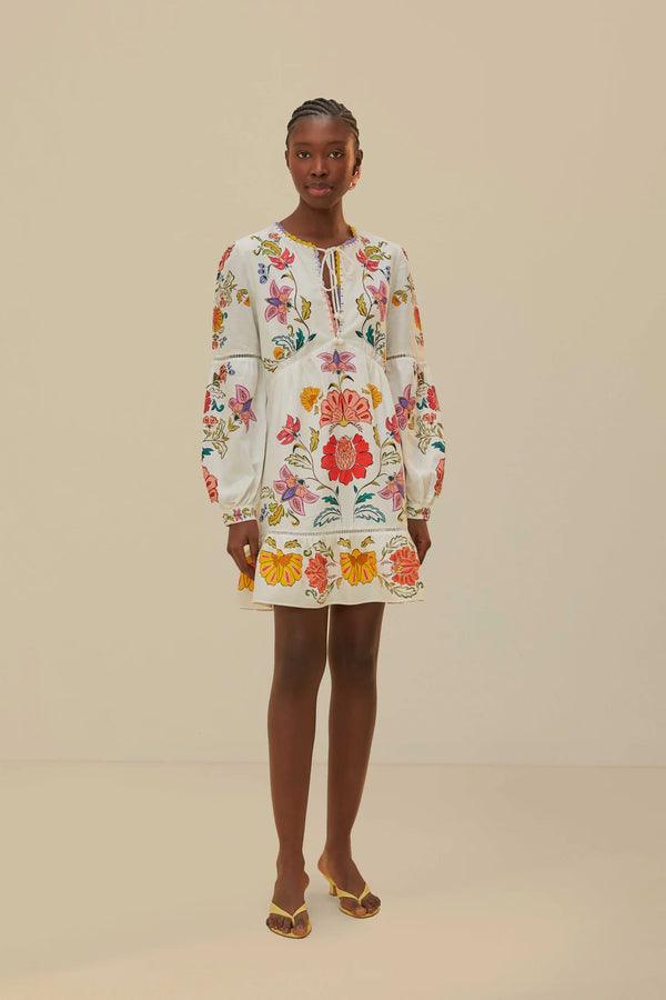 OFF-WHITE FLORAL INSECTS MINI DRESS