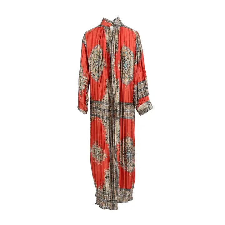 Multi Print Pleated Maxi Dress