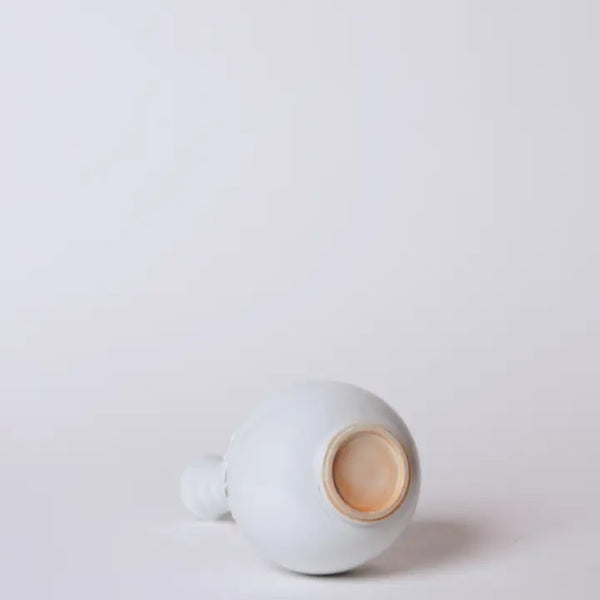 White Porcelain Globe Vase with Ribbed Neck