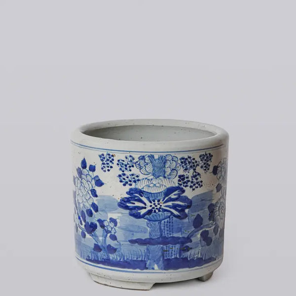 Blue and White Porcelain Four Seasons Footed Cachepot