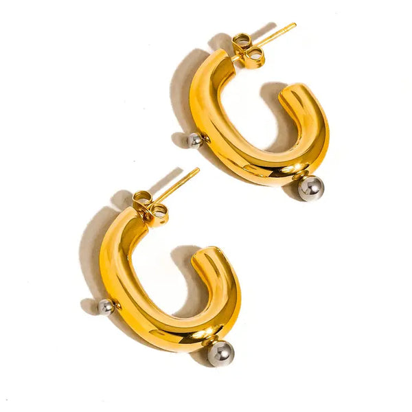 Alsace 18K Gold Non-Tarnish Two Toned C Hoop Earring