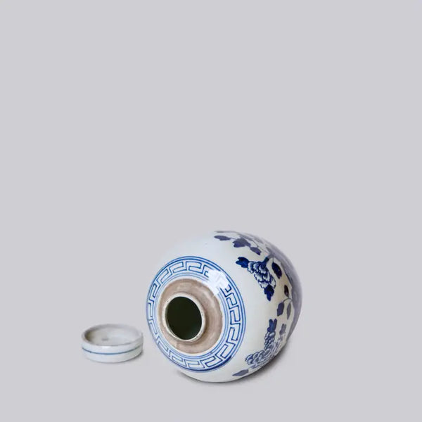 Blue and White Porcelain Peony Lidded Round Storage Jar