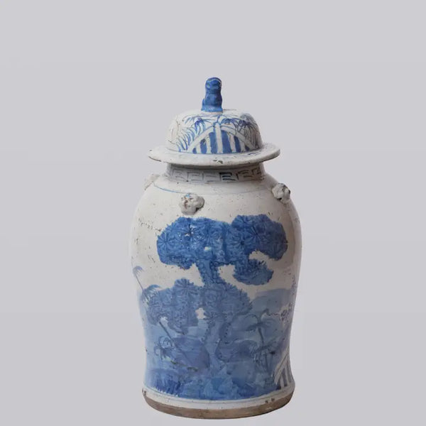 Blue and White Three Friends Porcelain Temple Jar