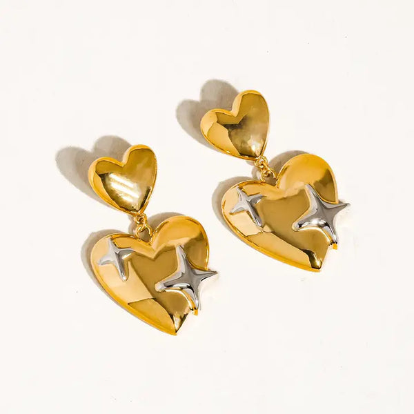 Auréole 18K Gold Non-Tarnish Heart & Star Dangle Earring