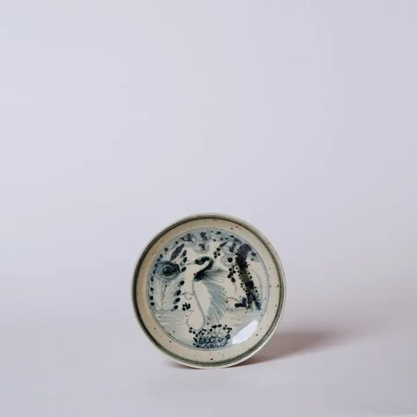 Small Blue and White Porcelain Dancing Crane Dish