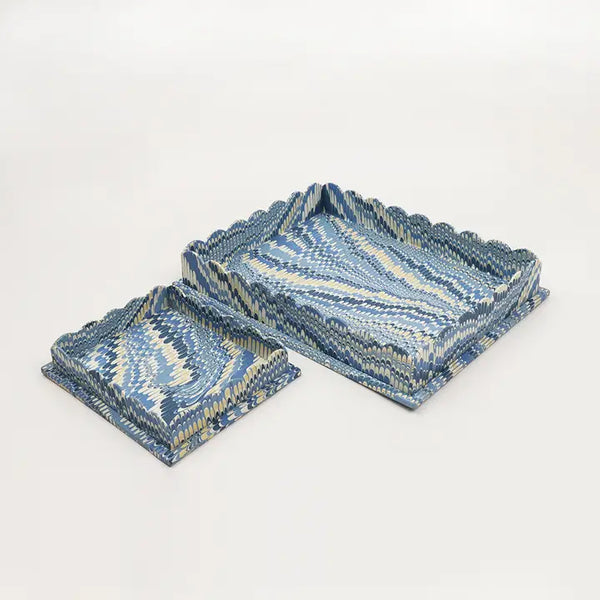 Scalloped Tray Set - Marbled Mountain Blue