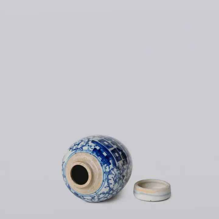 Blue and White Porcelain Mini Double Happiness Round Jar