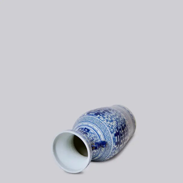 Double Happiness Blue & White Small Lug Vase