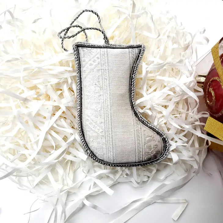 Silver Christmas Stocking Hanging Ornament