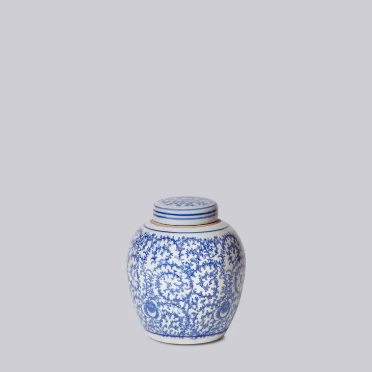 Blue and White Porcelain Scrolling Peony Round Jar