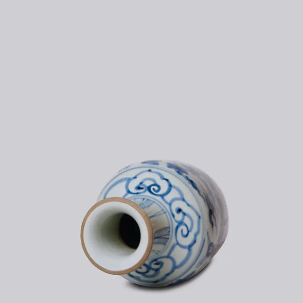 Peacock Blue and White Porcelain Mallet Vase