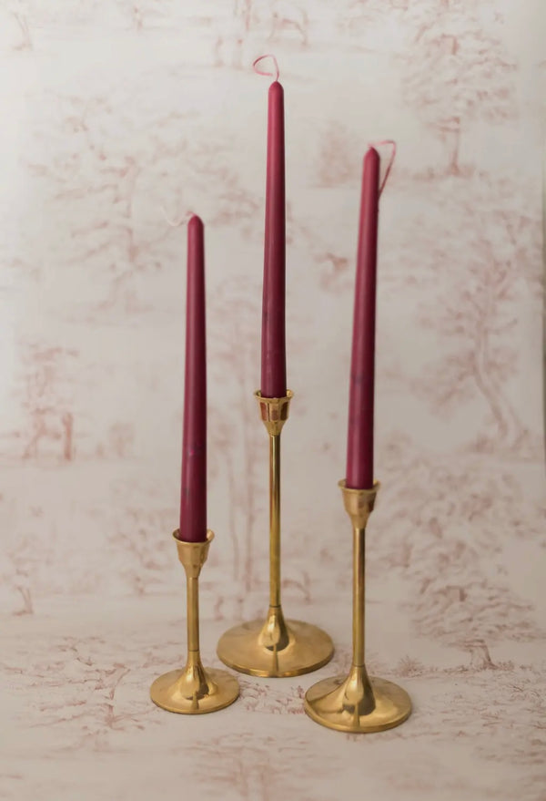 Burgundy Floral Inlaid Candle - Set of 3