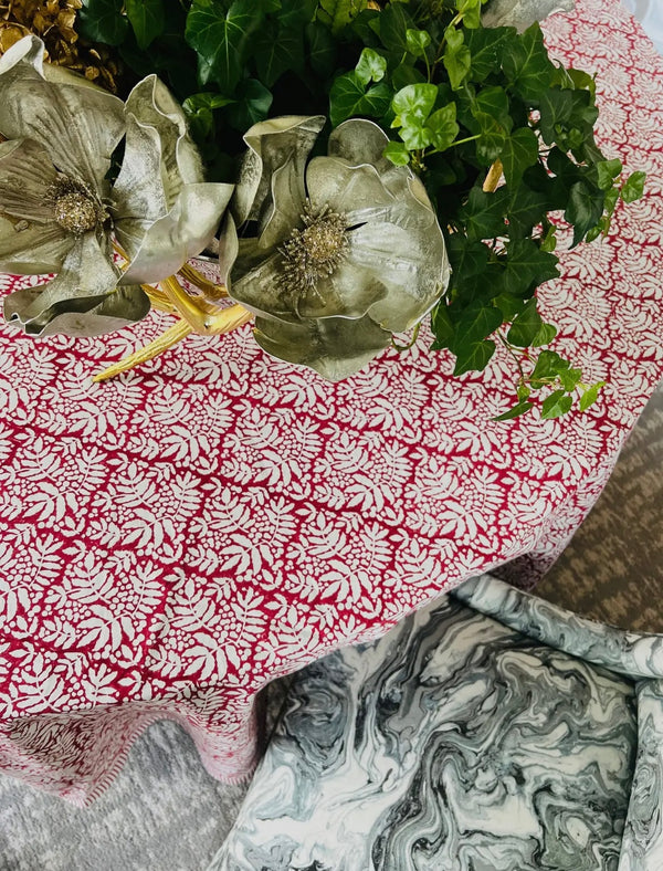 Gathered Garden Tablecloth in Cranberry Red