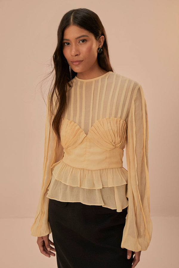 Beige Pleated Blouse