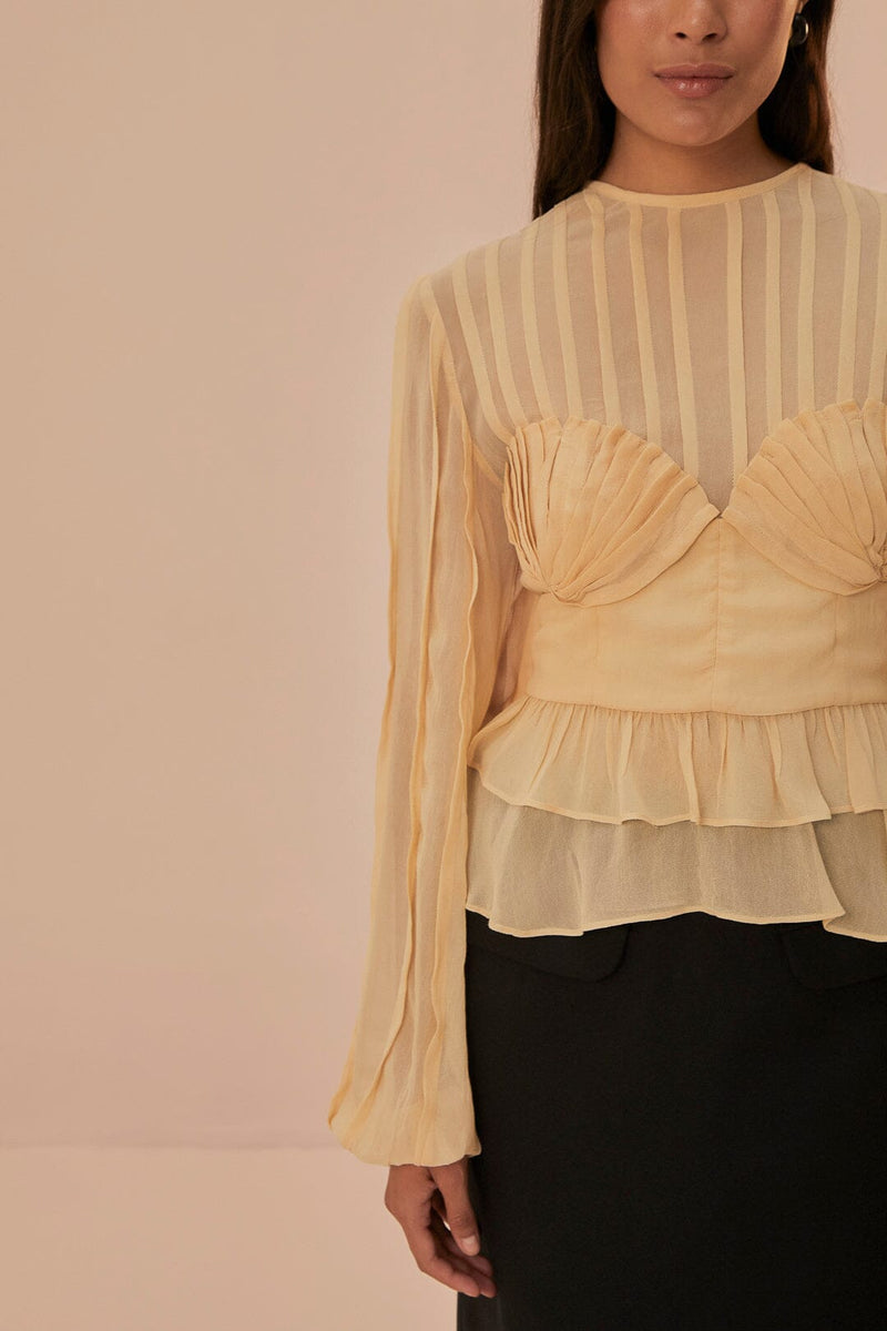 Beige Pleated Blouse