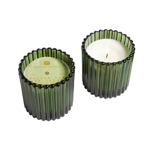 Balsam Fir & Cedar candle in green decorative glass 7oz.