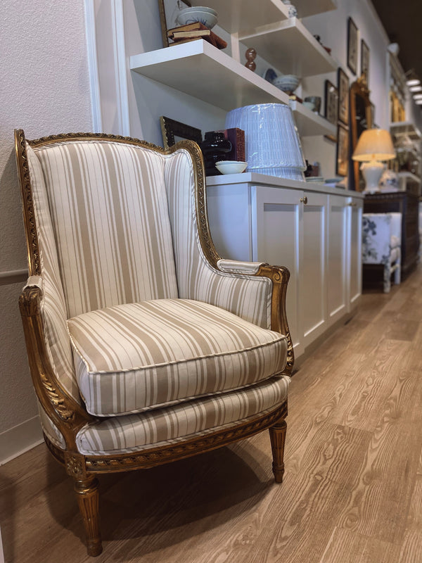 Striped Antique Wingback Chair