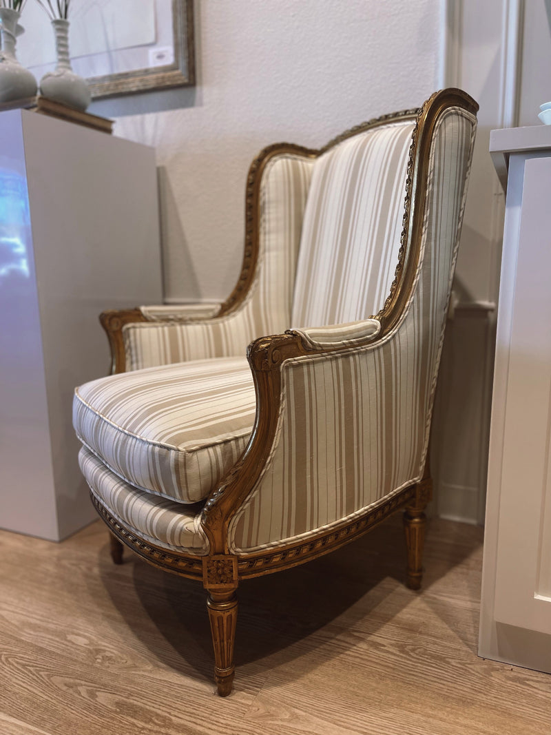 Striped Antique Wingback Chair