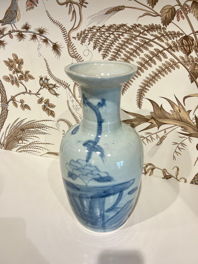 Light Blue Vase Lily Pads Bird Motif