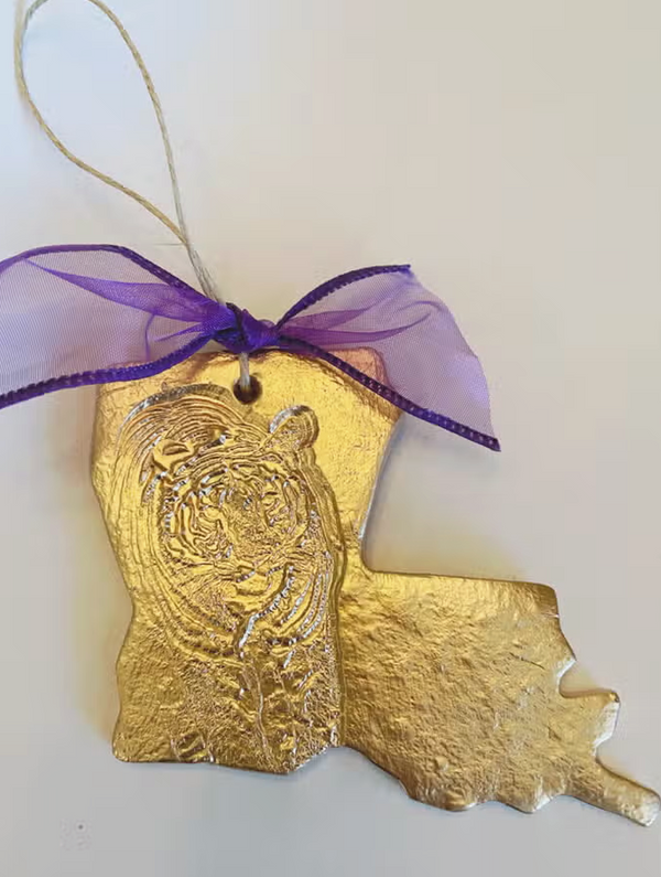 Hand Brushed Gold Leaf Louisiana Tiger Ornament