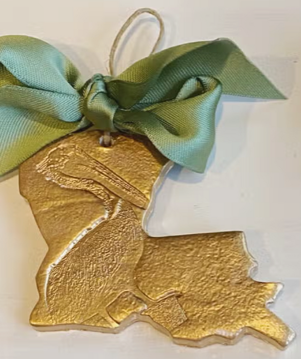 Louisiana Pelican Hand-Gilded Christmas Ornament