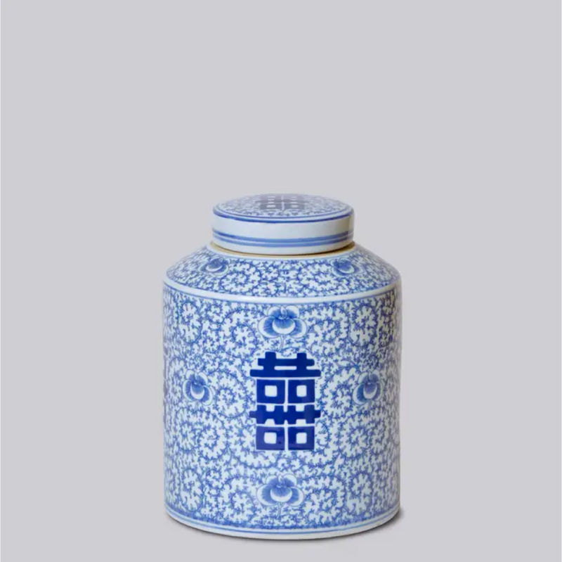 Double Happiness Blue and White Porcelain Canister