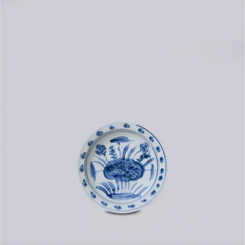 Small Blue and White Porcelain Lotus Dish