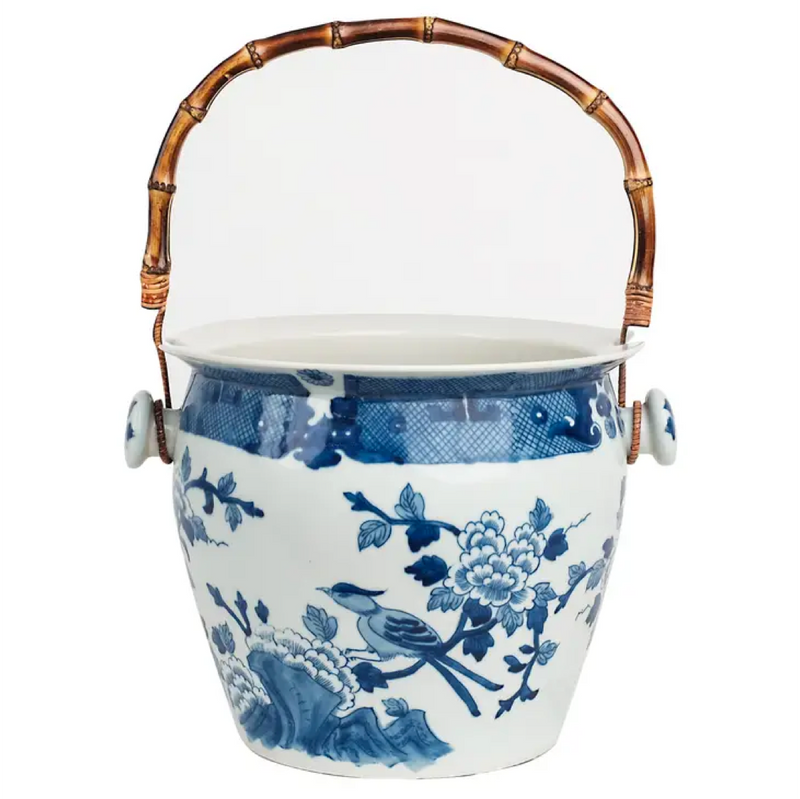 Porcelain Ice Bucket With Bamboo Handle