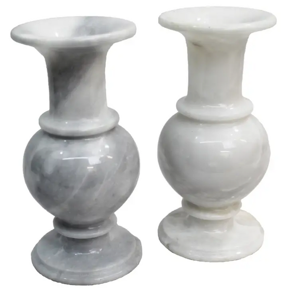 Natural Geo Marble Decorative 8" White Marble Vase - Set of 2