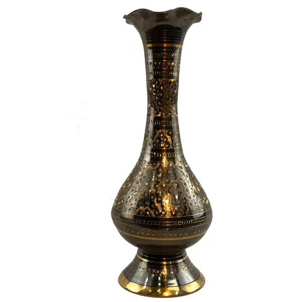 Natural Geo Brass Elegant Black/Gold 15” Table Vase
