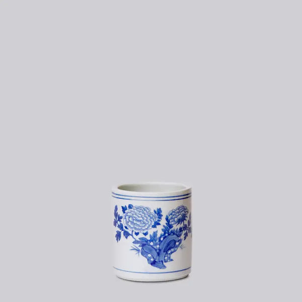 Tiny Blue and White Porcelain Peony Cachepot