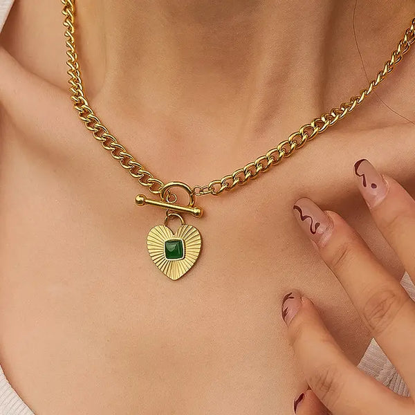 Après 18K Gold Non-Tarnish Green Heart Chain Necklace