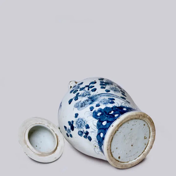 Bird and Flower Blue and White Porcelain Temple Jar