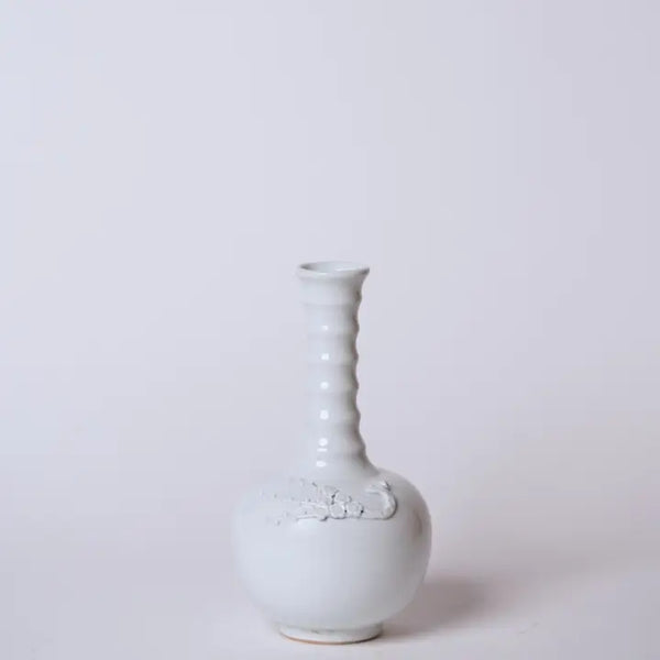 White Porcelain Globe Vase with Ribbed Neck