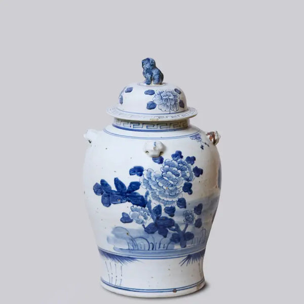 Blue and White Porcelain Floral Temple Jar